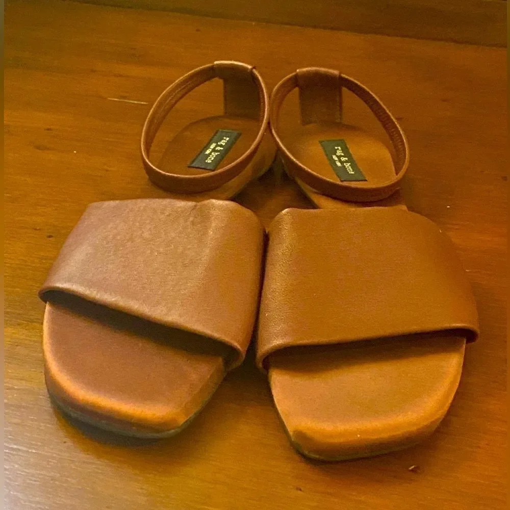 New rag & bone ellory brown rust slip on sandals ankle strap size 40 or USA 10